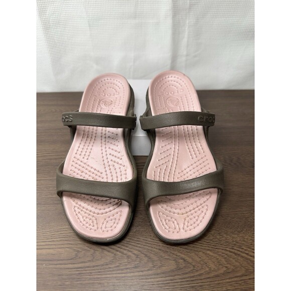 Crocs Shoes - Crocs Women's Size 7 Cleo Brown/Pink Sandals Open Toe Flat